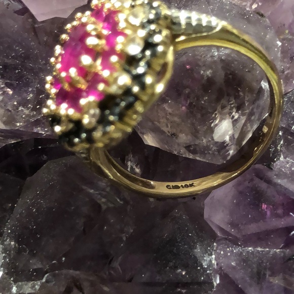 💐PRICE DROP 💐10K Ruby/White Sapphire/Black Diamond Ring - Picture 7 of 8